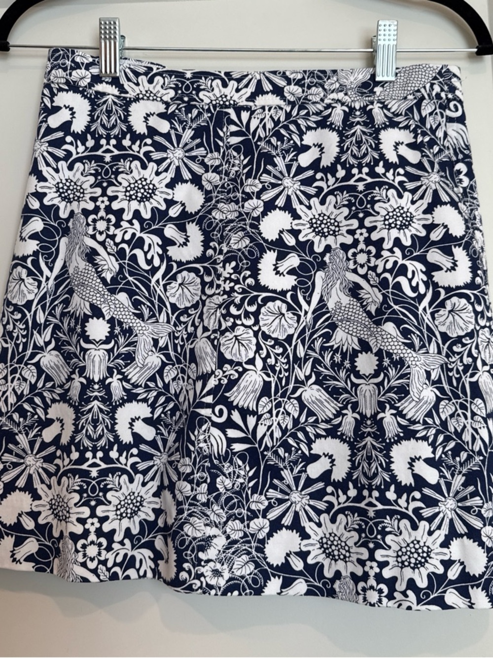 J. Crew Navy and White Mermaid Floral A-Line Skirt